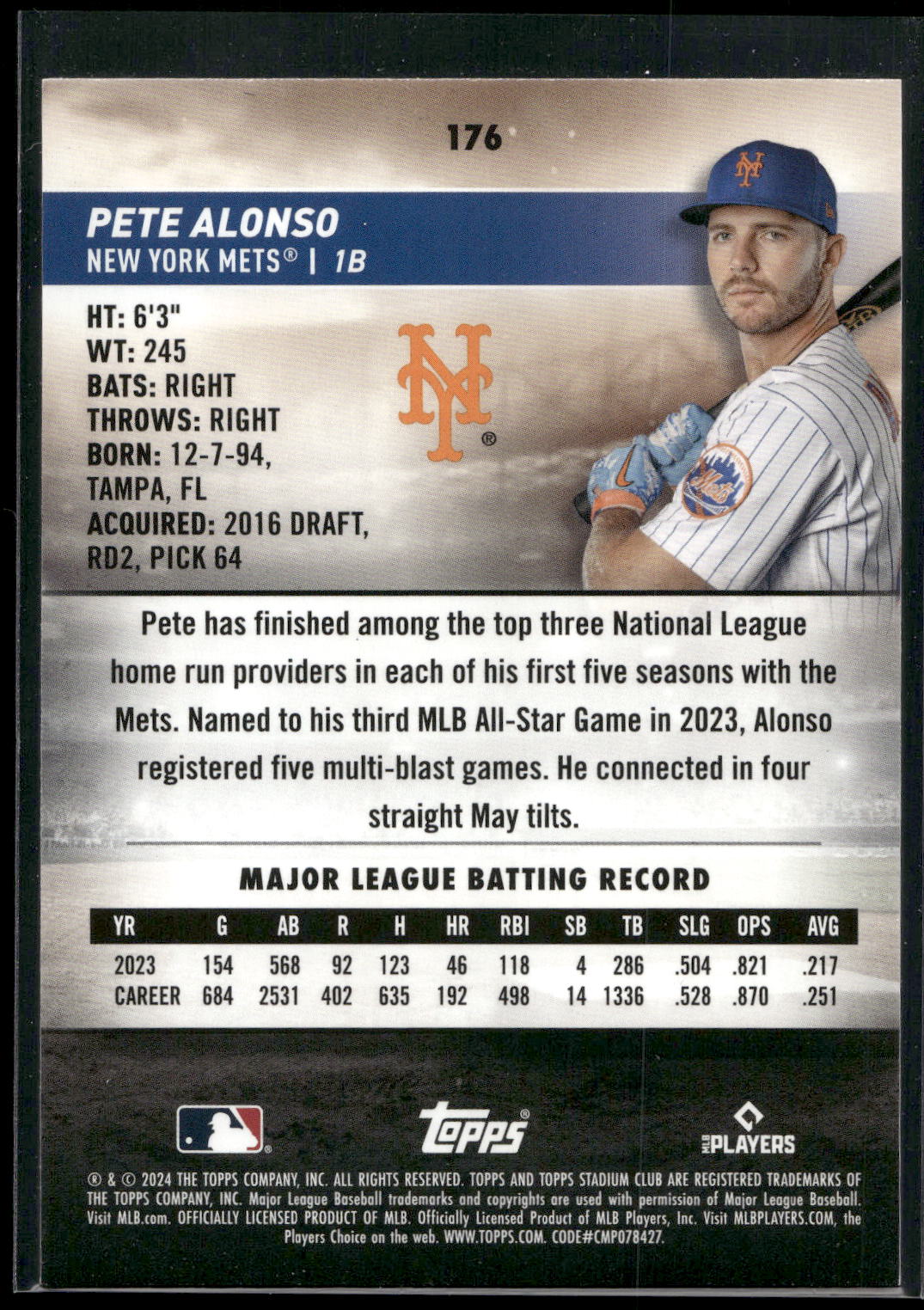2024 Stadium Club #176 Pete Alonso