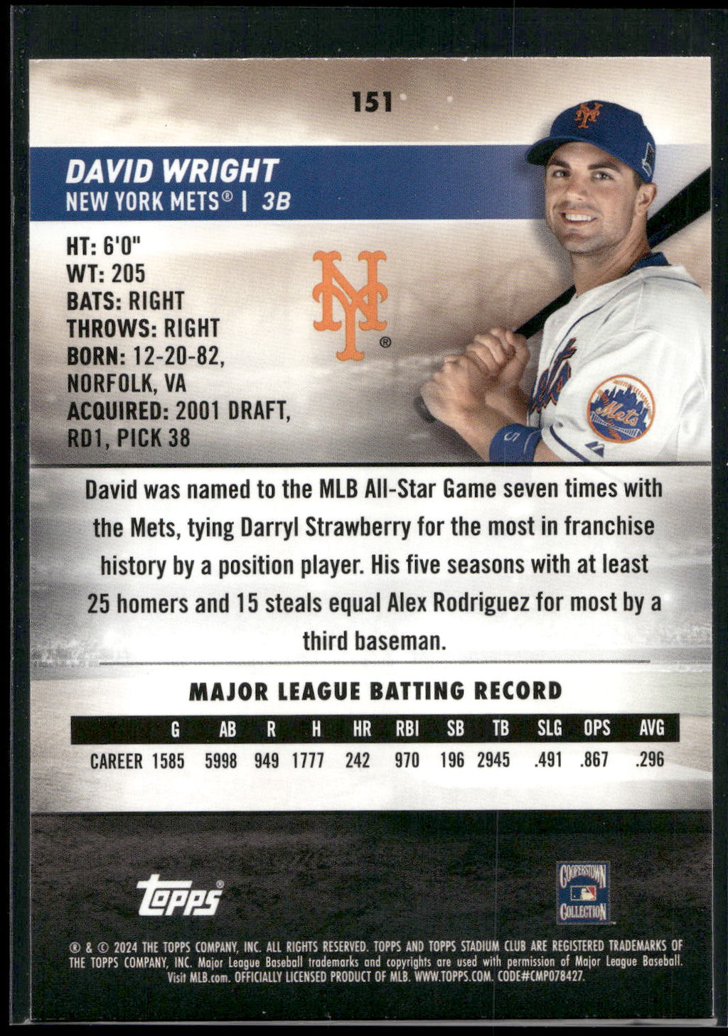 2024 Stadium Club #151 David Wright