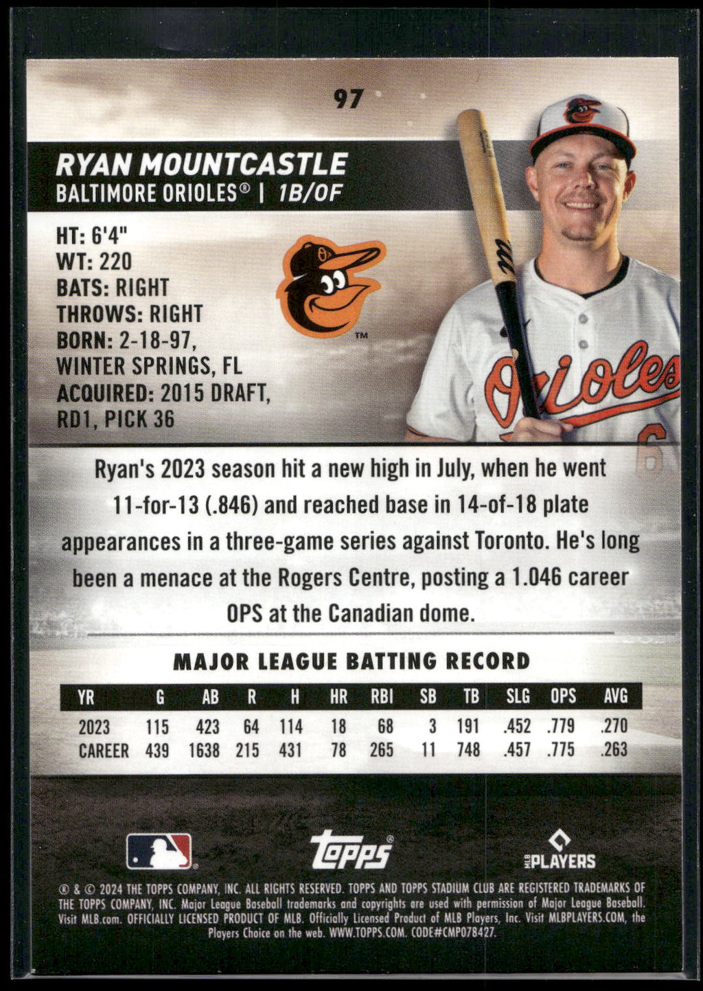 2024 Stadium Club #97 Ryan Mountcastle