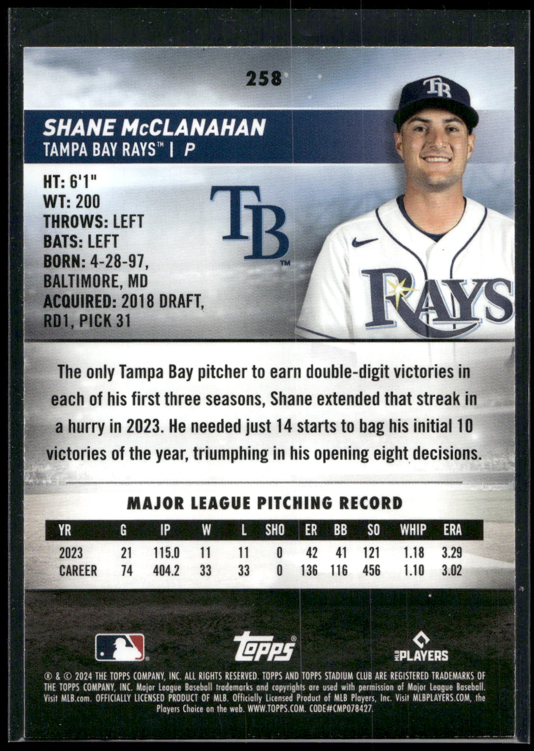 2024 Stadium Club #258 Shane McClanahan