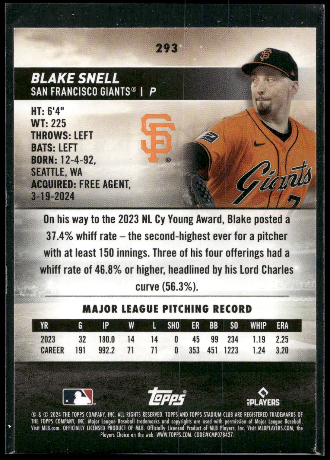 2024 Stadium Club #293 Blake Snell