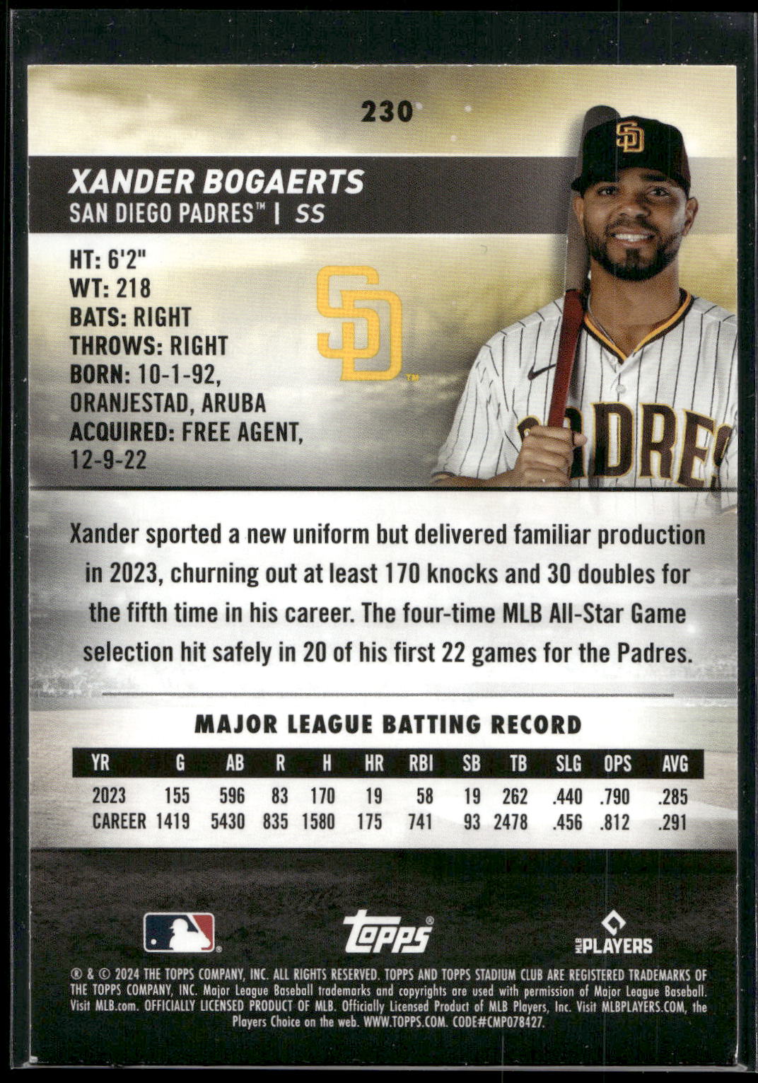2024 Stadium Club #230 Xander Bogaerts