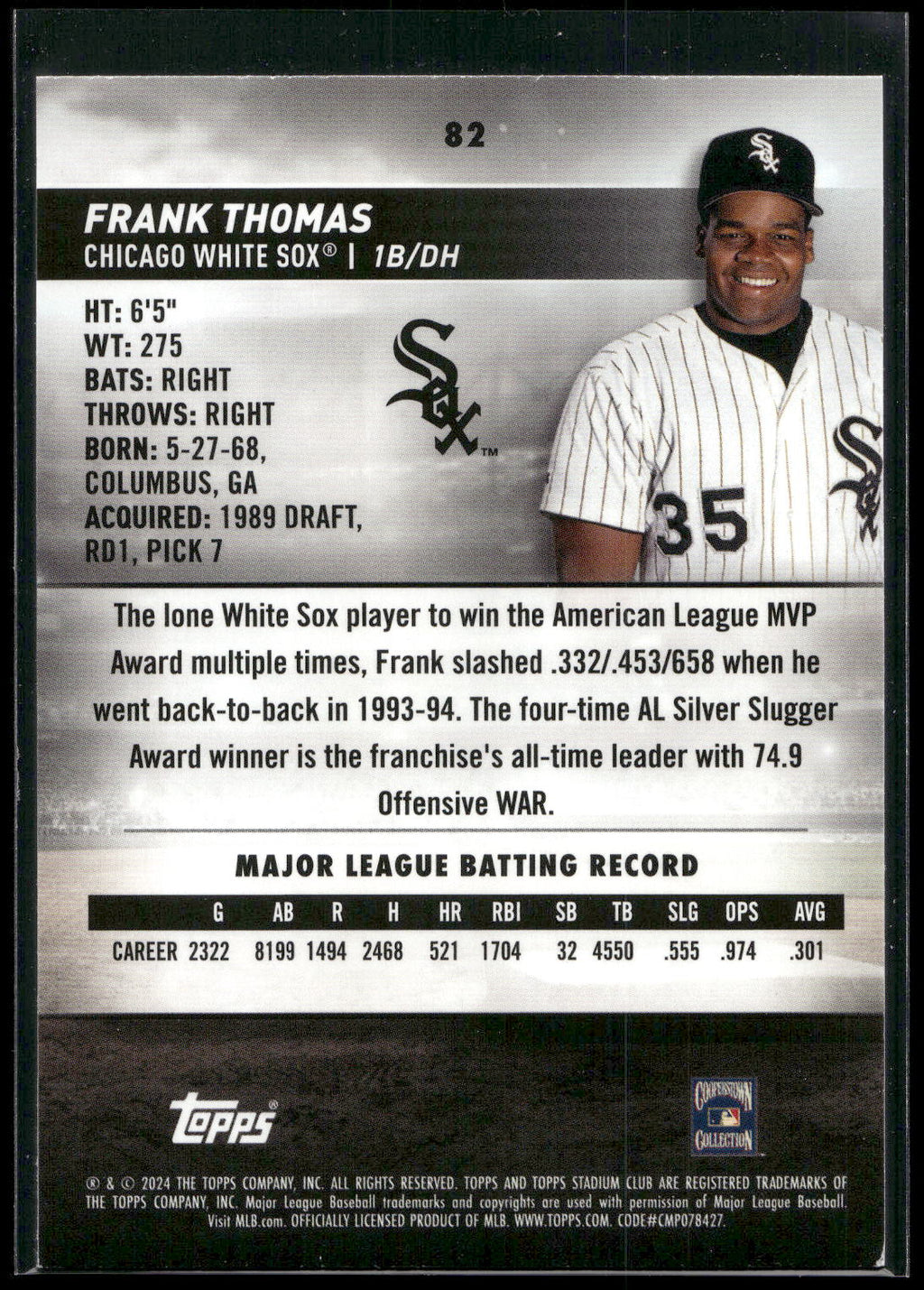 2024 Stadium Club #82 Frank Thomas