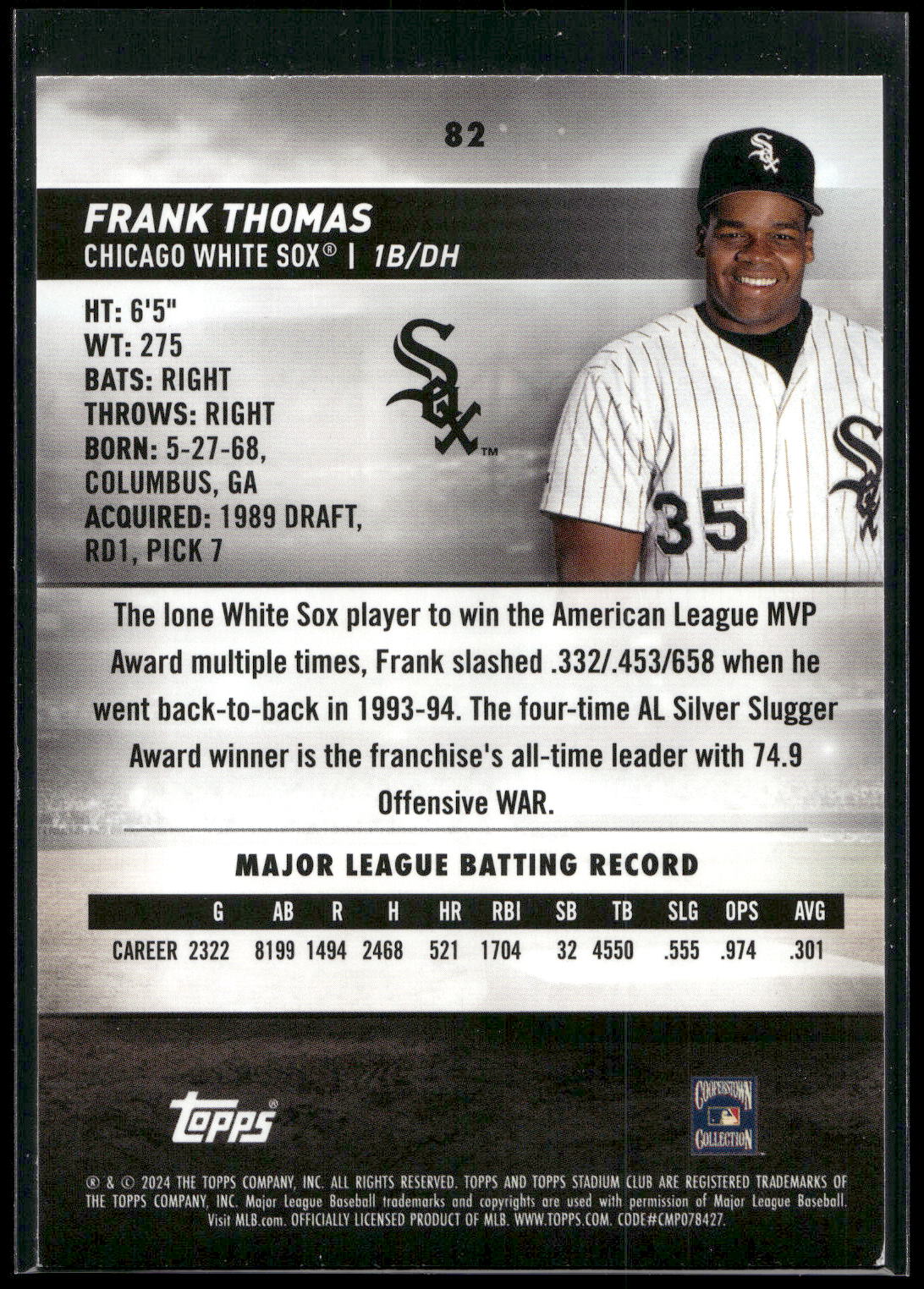 2024 Stadium Club #82 Frank Thomas