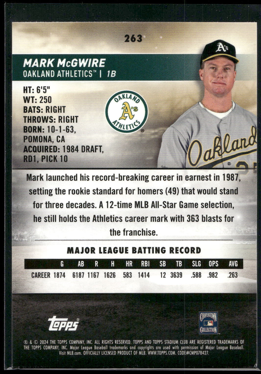 2024 Stadium Club #263 Mark McGwire