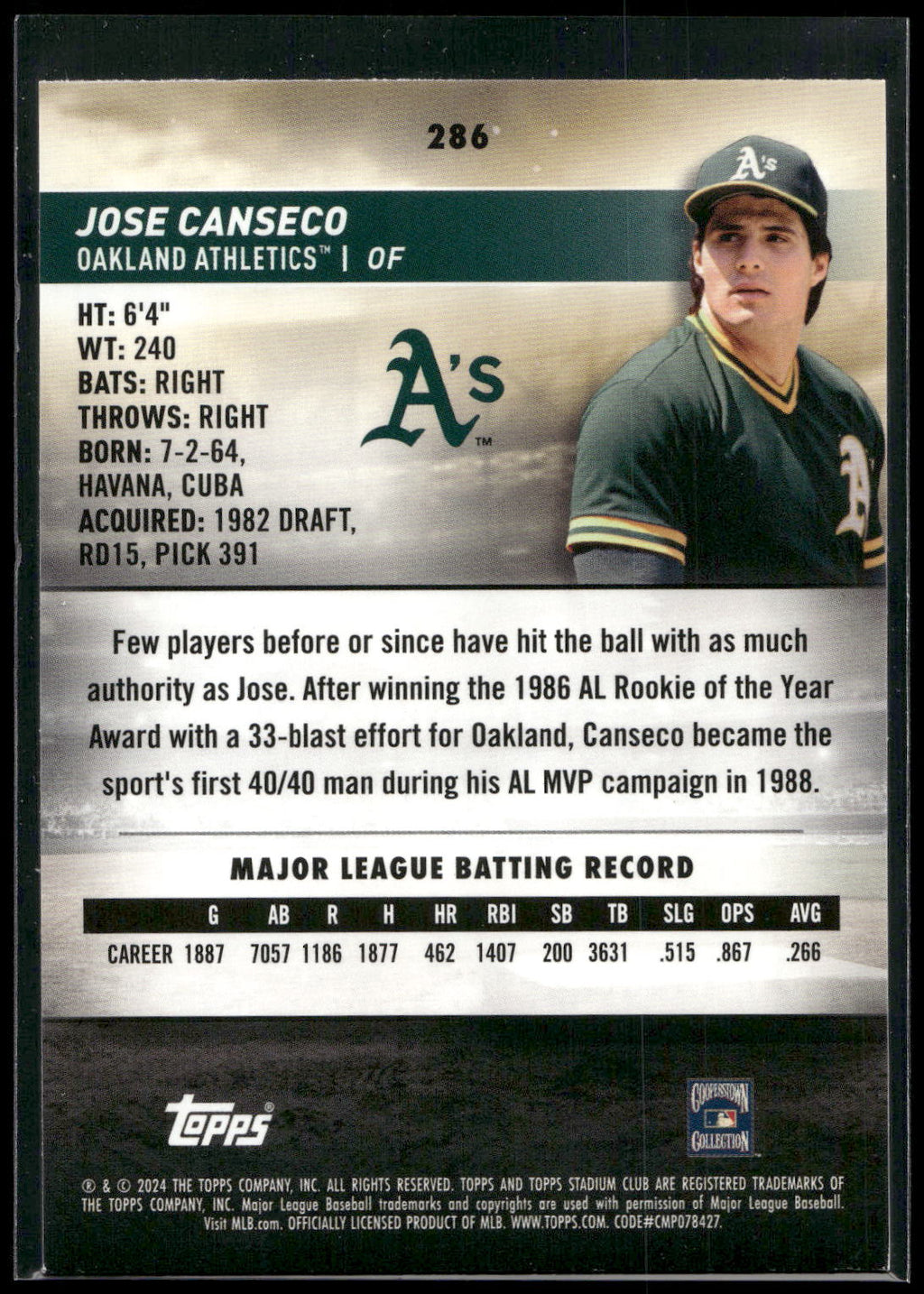2024 Stadium Club #286 Jose Canseco
