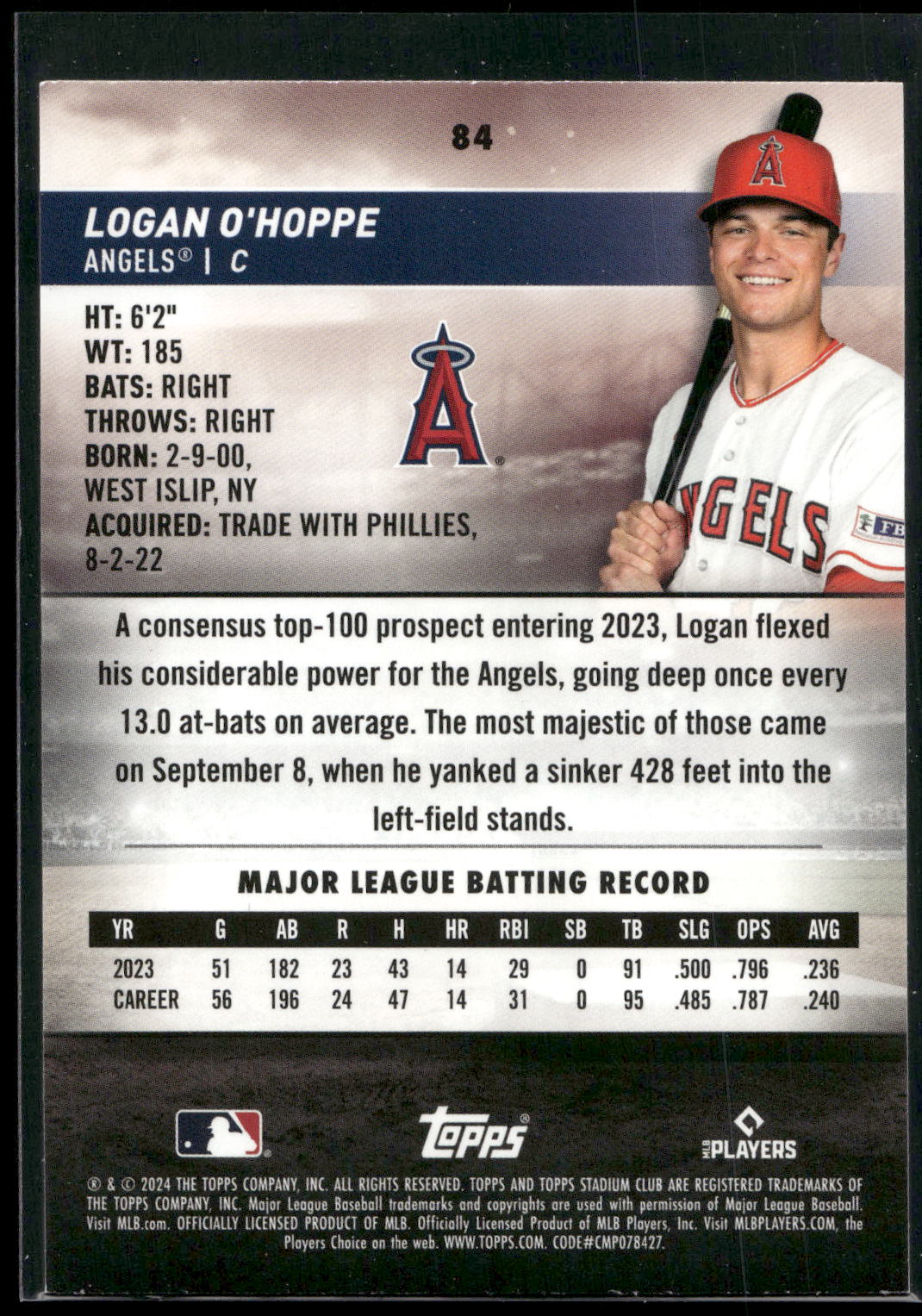 2024 Stadium Club #84 Logan O'Hoppe