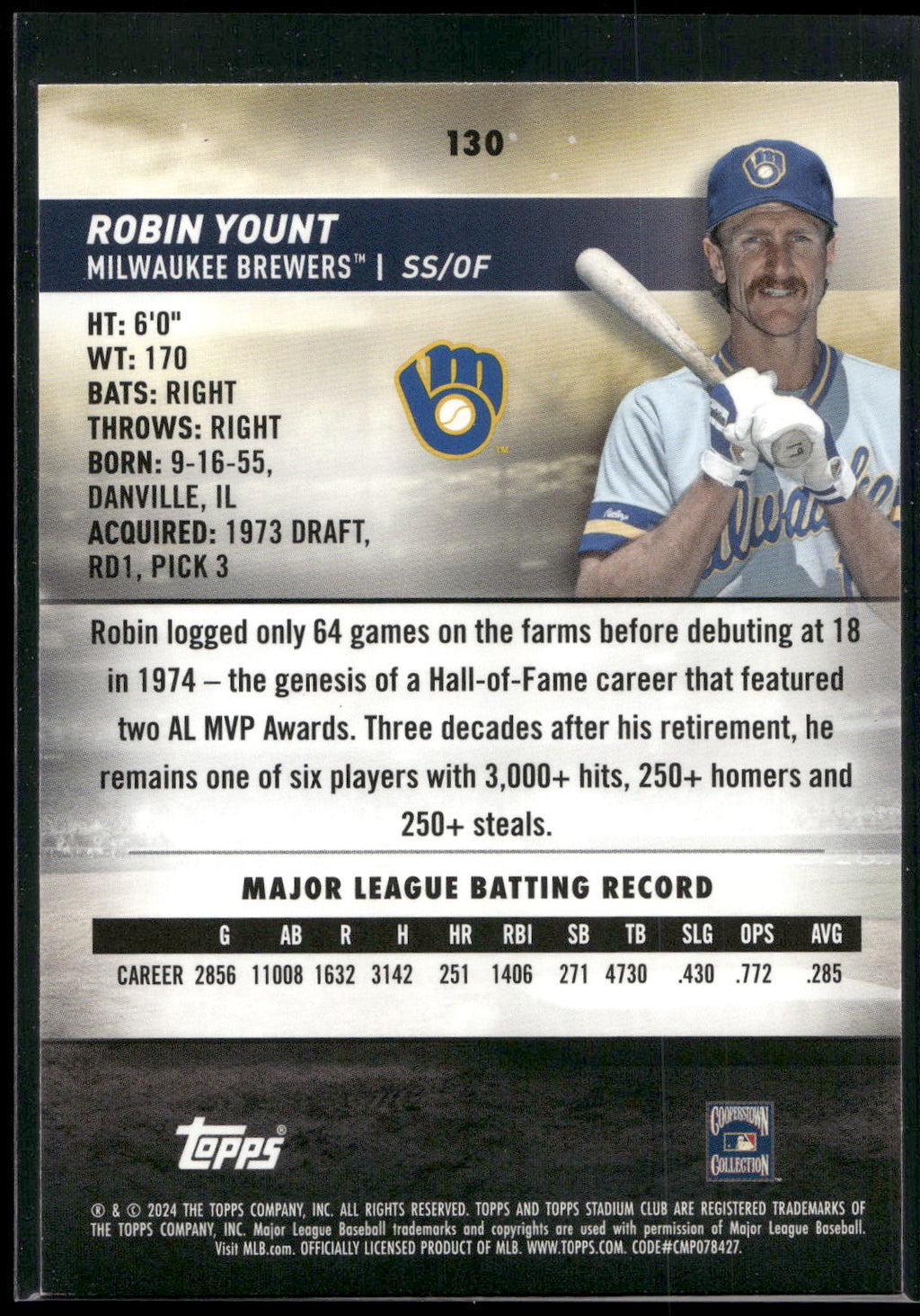 2024 Stadium Club #130 Robin Yount