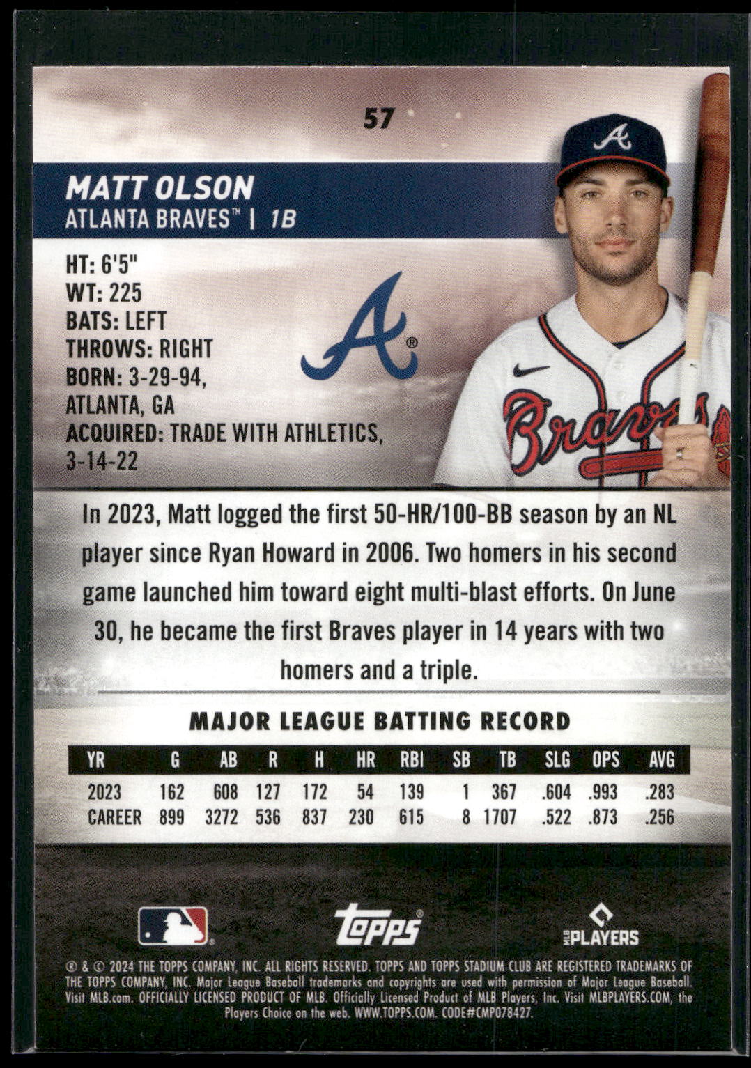 2024 Stadium Club #57 Matt Olson