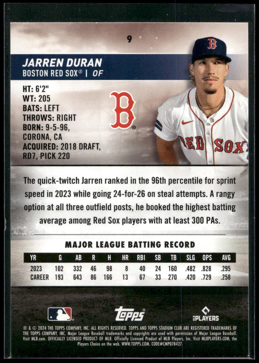 2024 Stadium Club #9 Jarren Duran