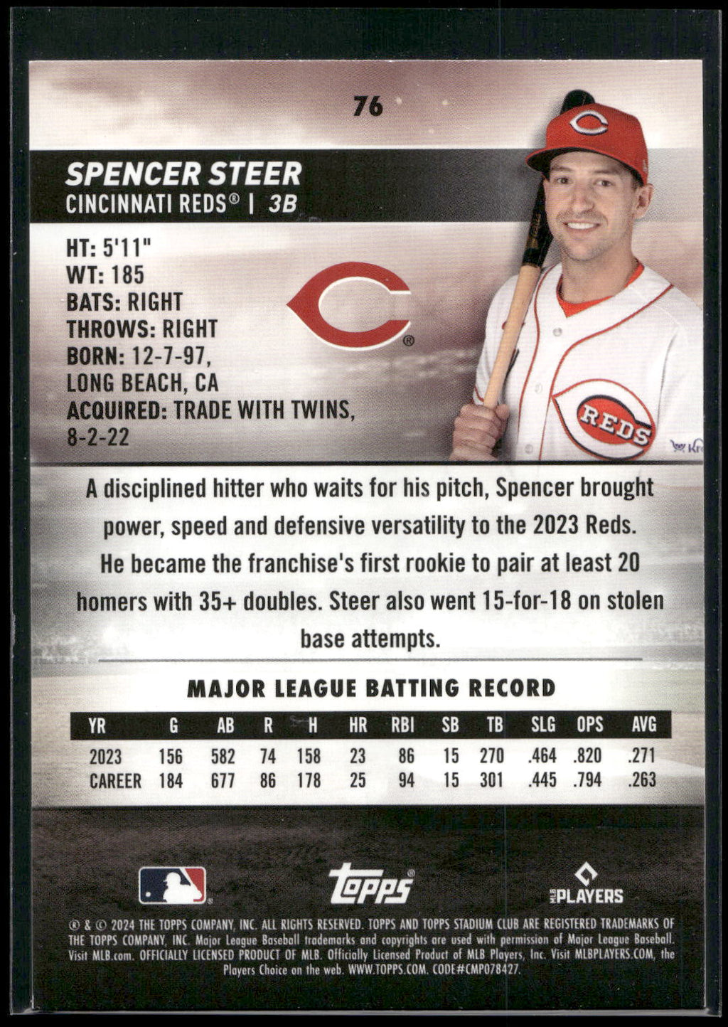 2024 Stadium Club #76 Spencer Steer