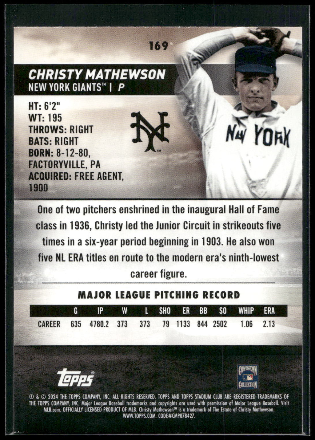 2024 Stadium Club #169 Christy Mathewson