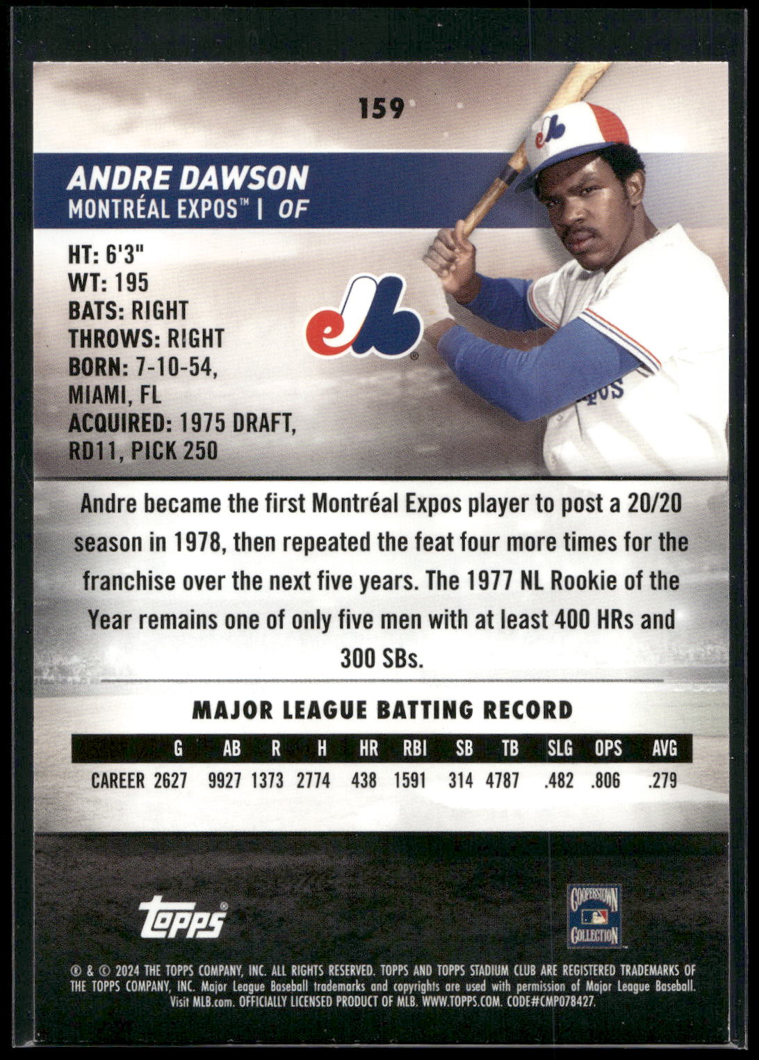 2024 Stadium Club #159 Andre Dawson