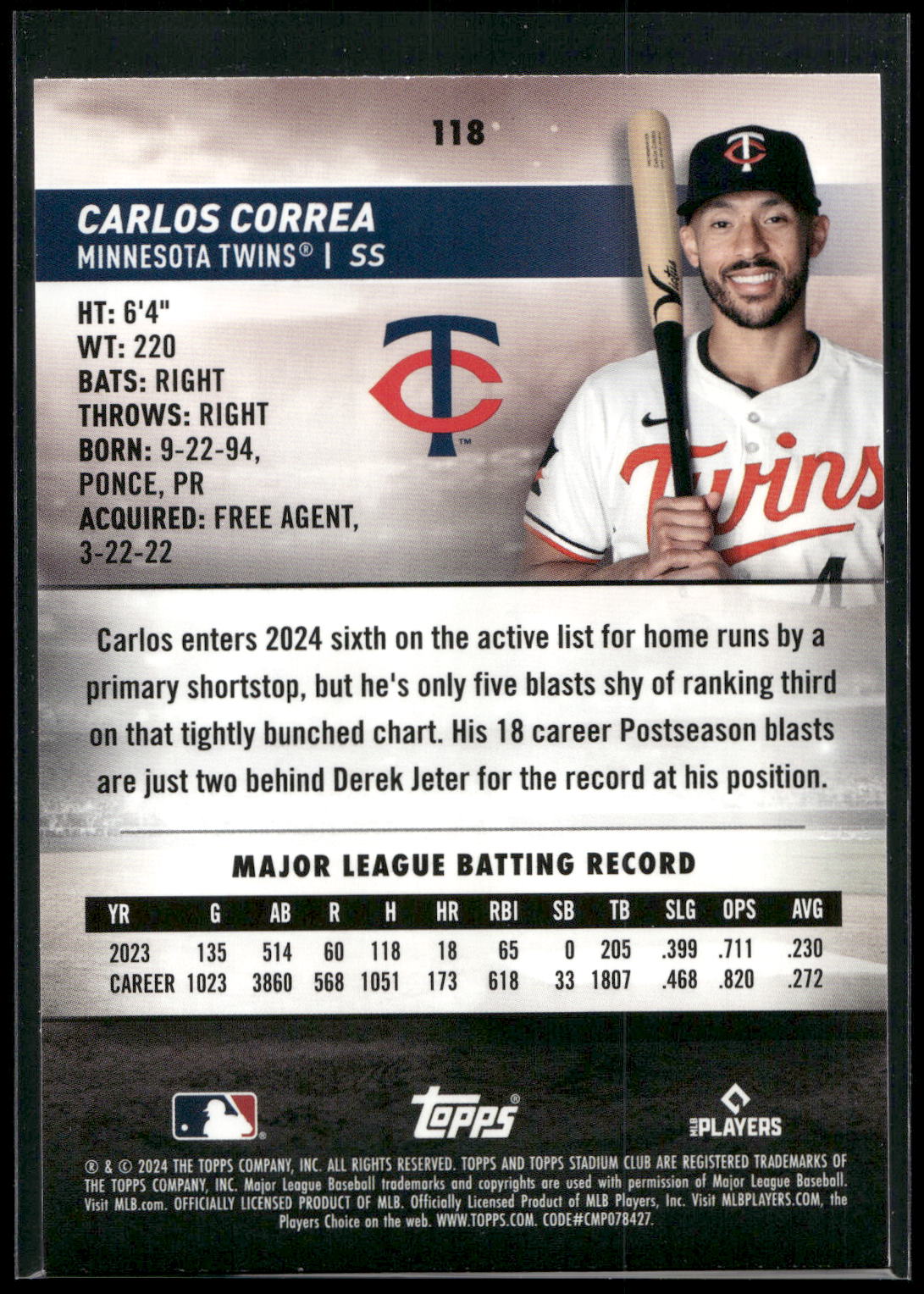 2024 Stadium Club #118 Carlos Correa