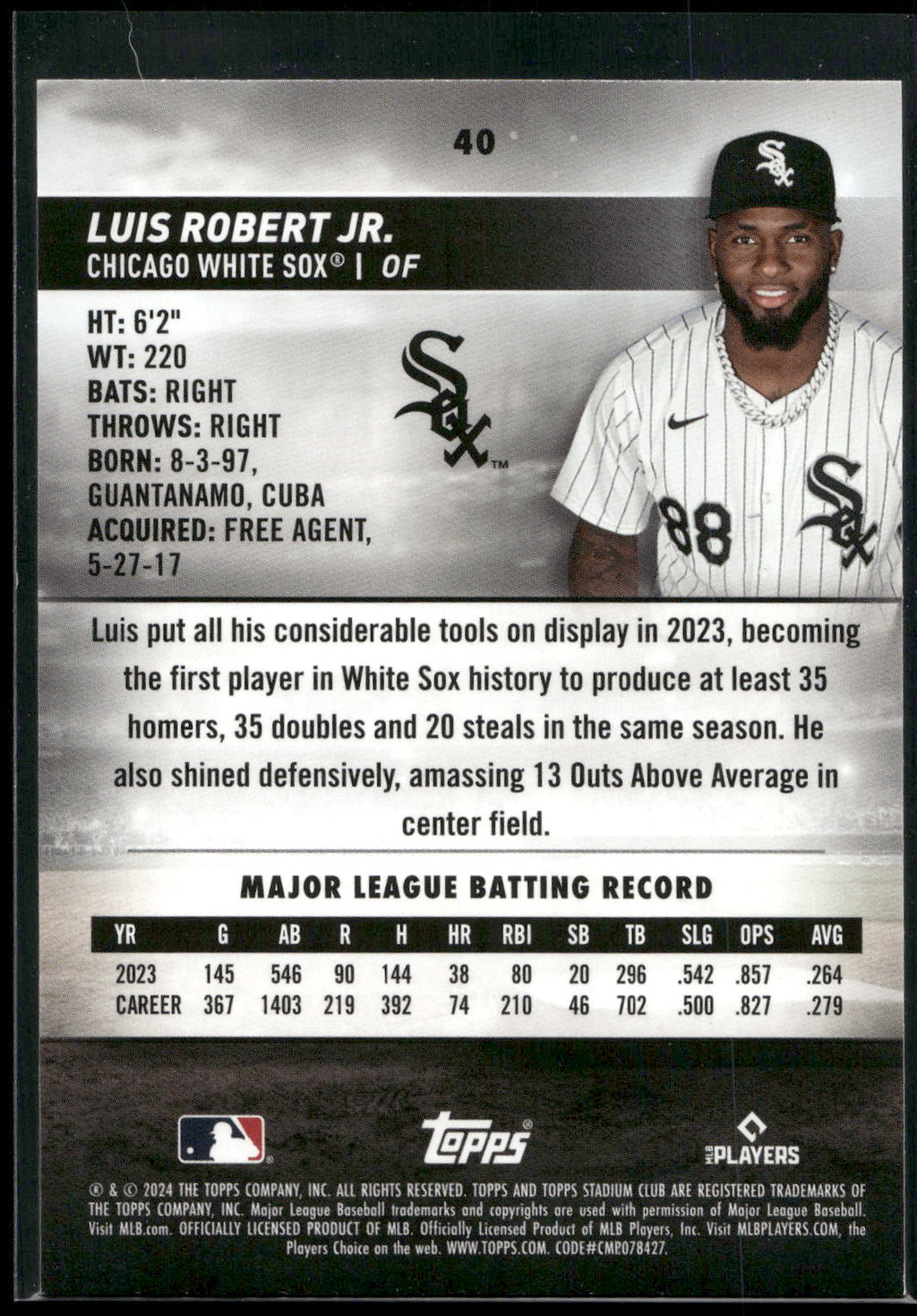 2024 Stadium Club #40 Luis Robert Jr.