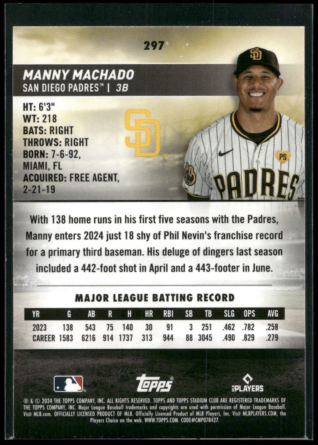 2024 Stadium Club #297 Manny Machado