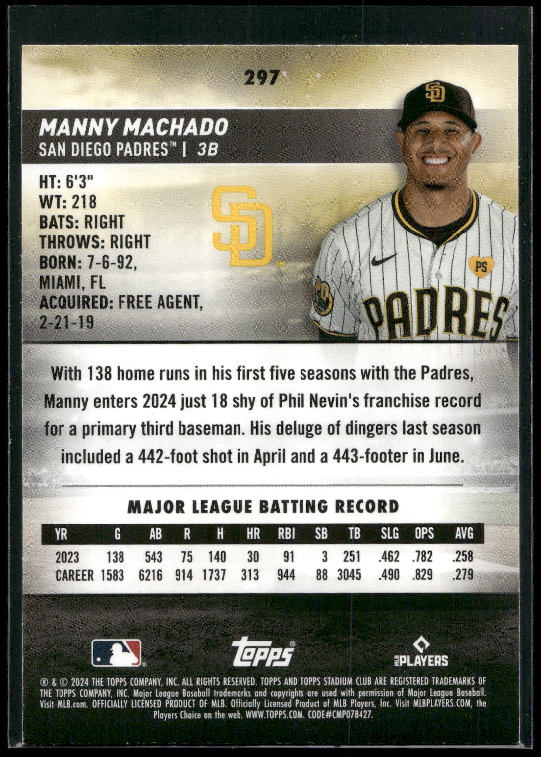 2024 Stadium Club #297 Manny Machado