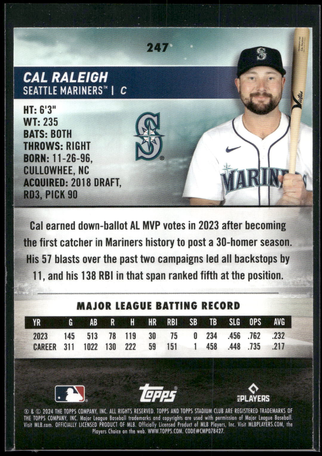 2024 Stadium Club #247 Cal Raleigh