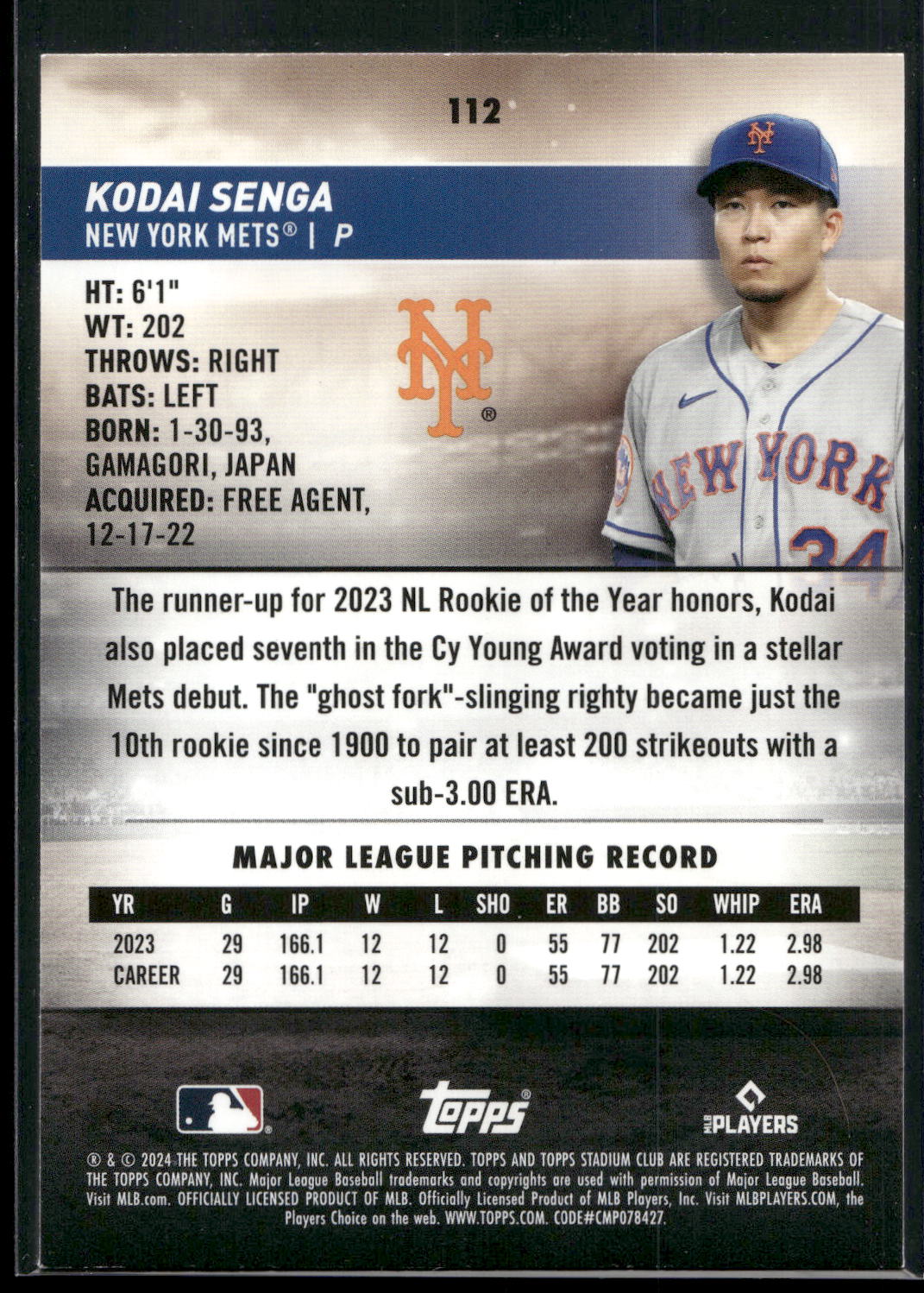2024 Stadium Club #112 Kodai Senga