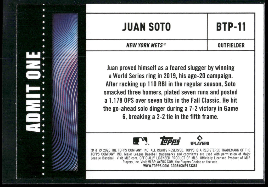 2026 Topps #BTP-11 Juan Soto Big Ticket Players