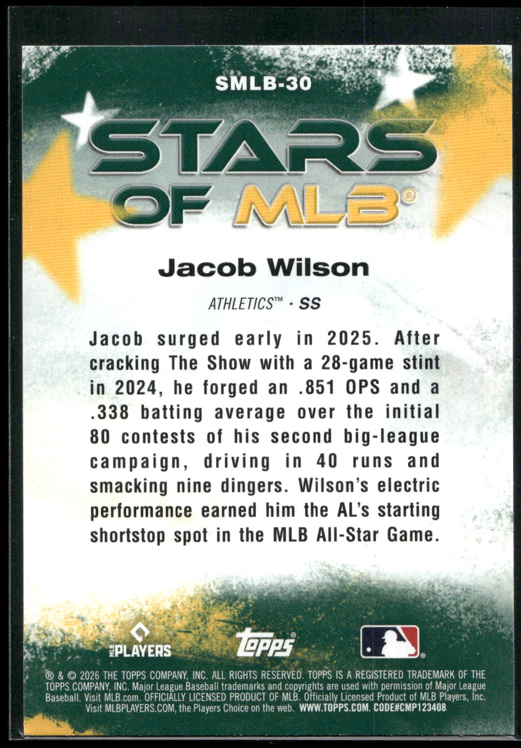 2026 Topps #SMLB-30 Jacob Wilson Stars of MLB