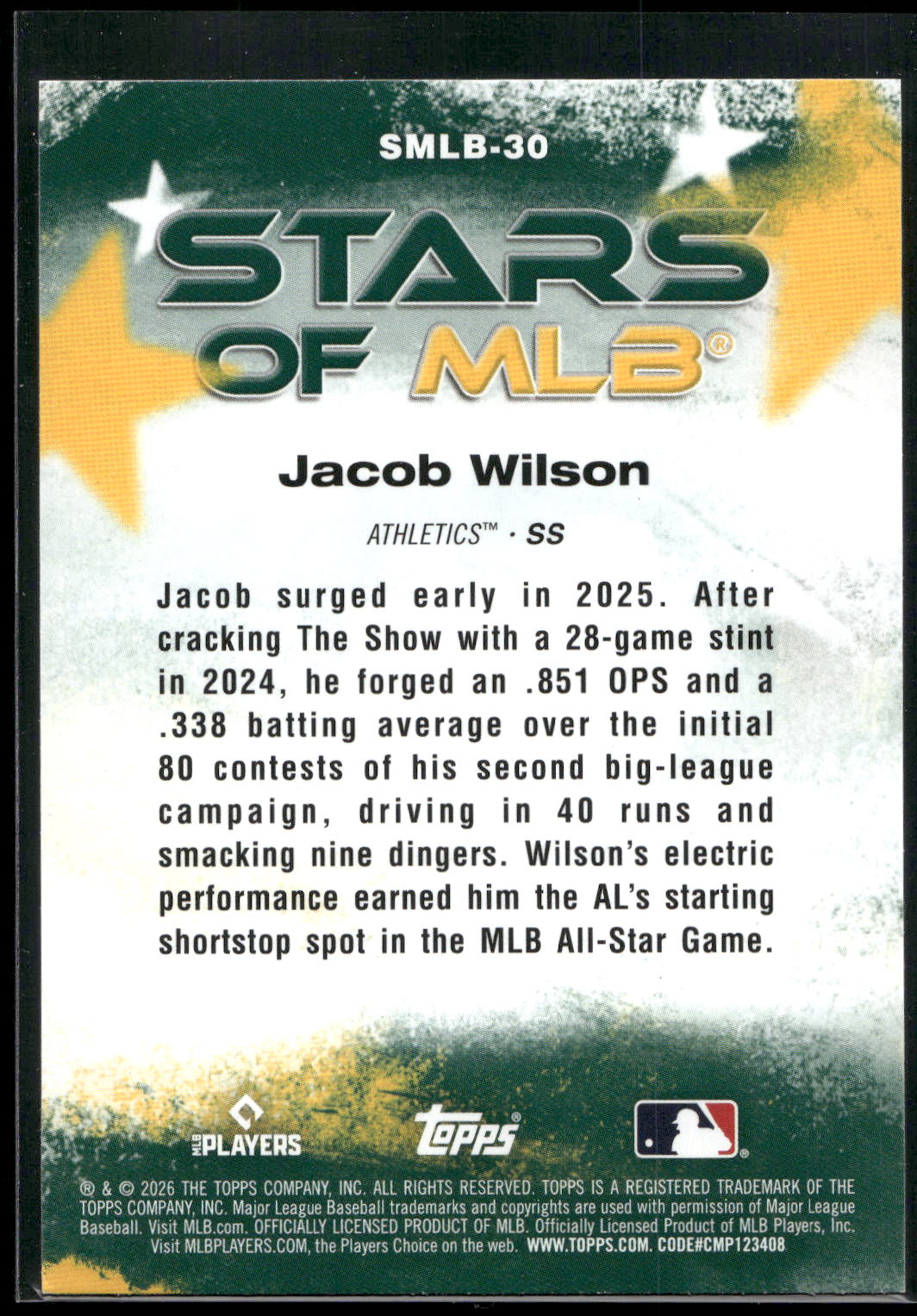 2026 Topps #SMLB-30 Jacob Wilson Stars of MLB