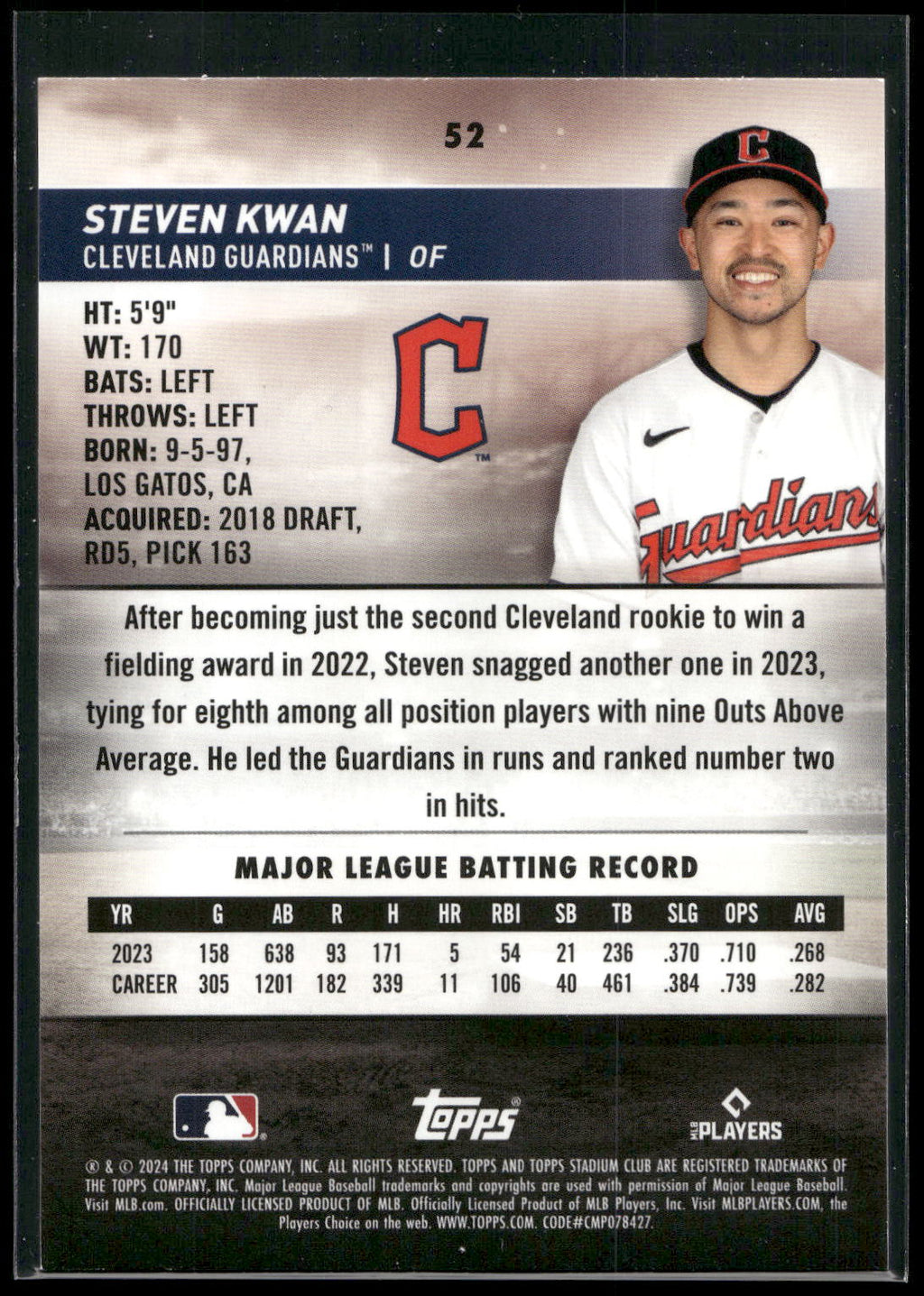 2024 Stadium Club #52 Steven Kwan