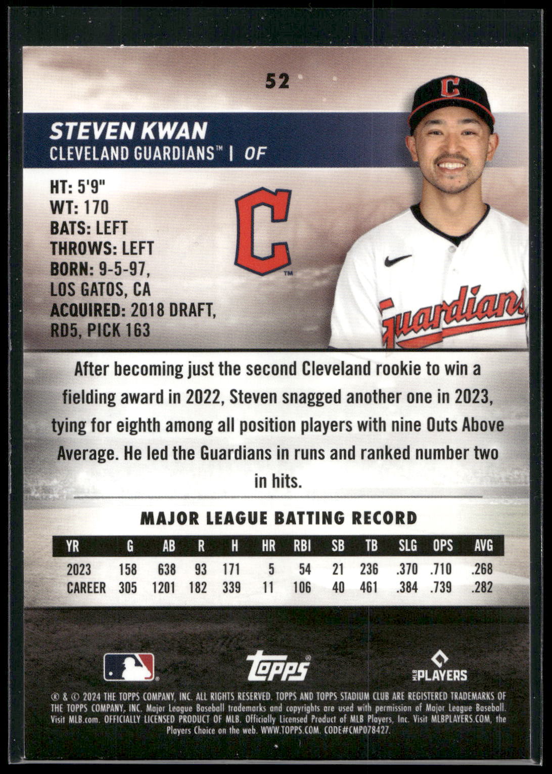 2024 Stadium Club #52 Steven Kwan
