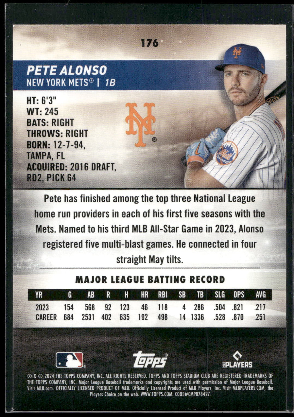 2024 Stadium Club #176 Pete Alonso