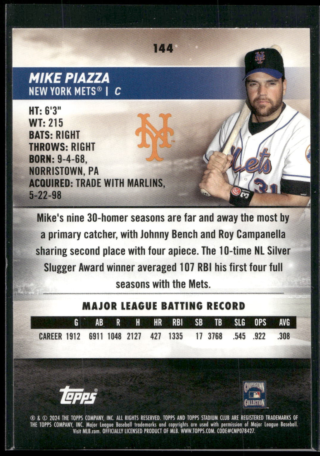 2024 Stadium Club #144 Mike Piazza