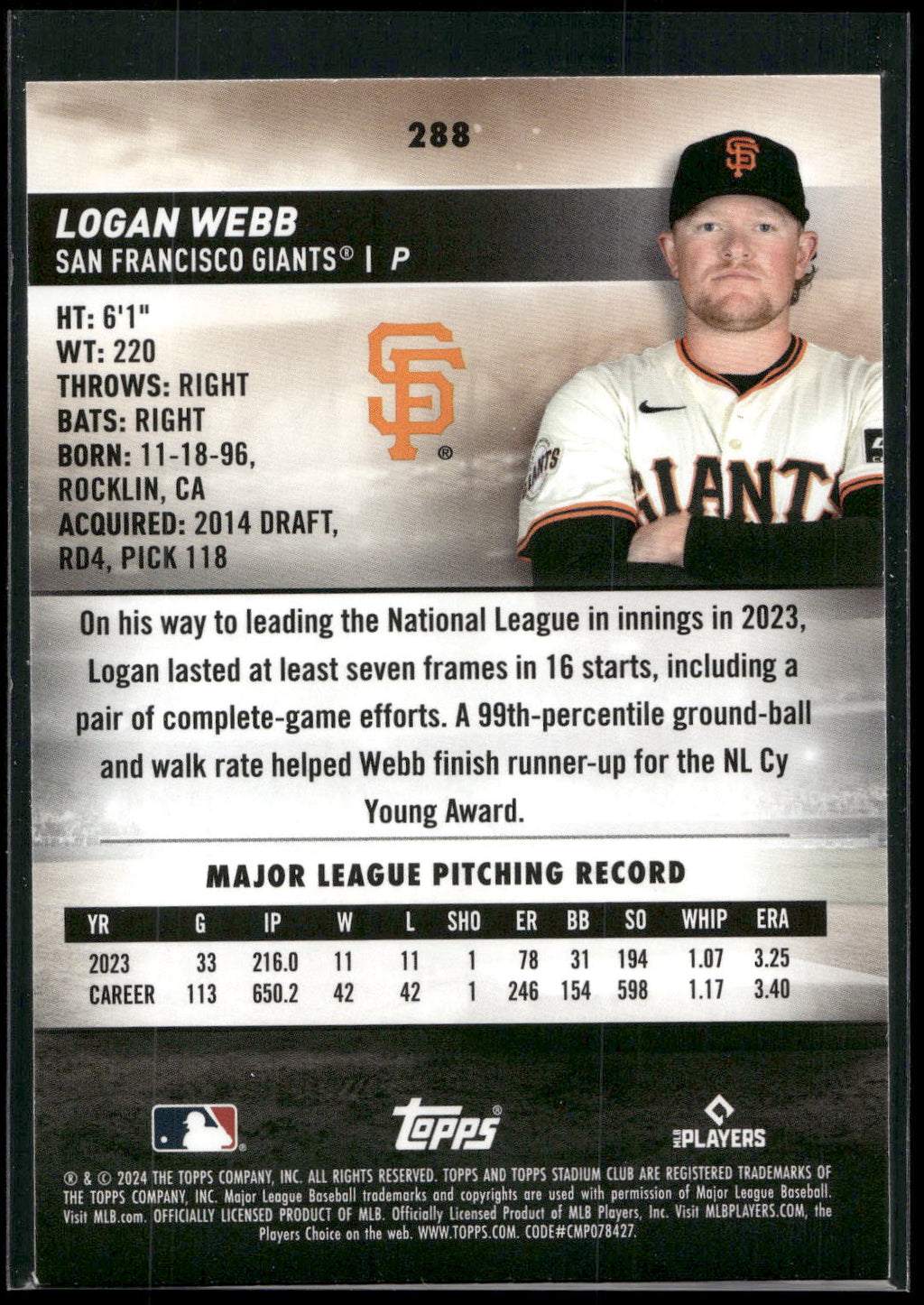 2024 Stadium Club #288 Logan Webb
