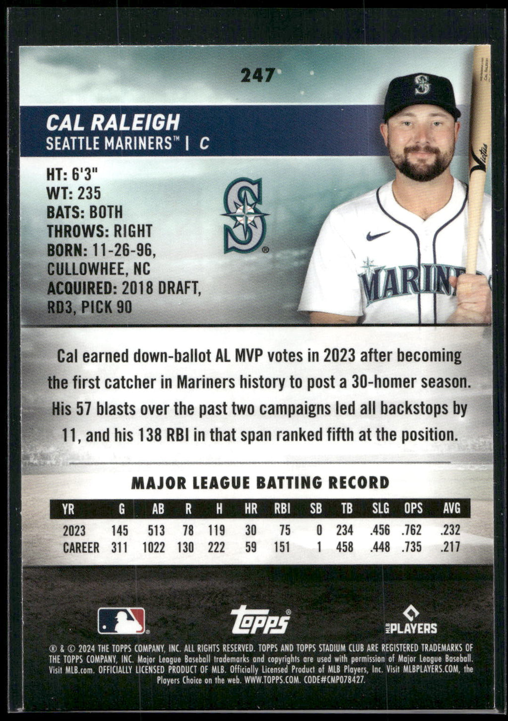 2024 Stadium Club #247 Cal Raleigh