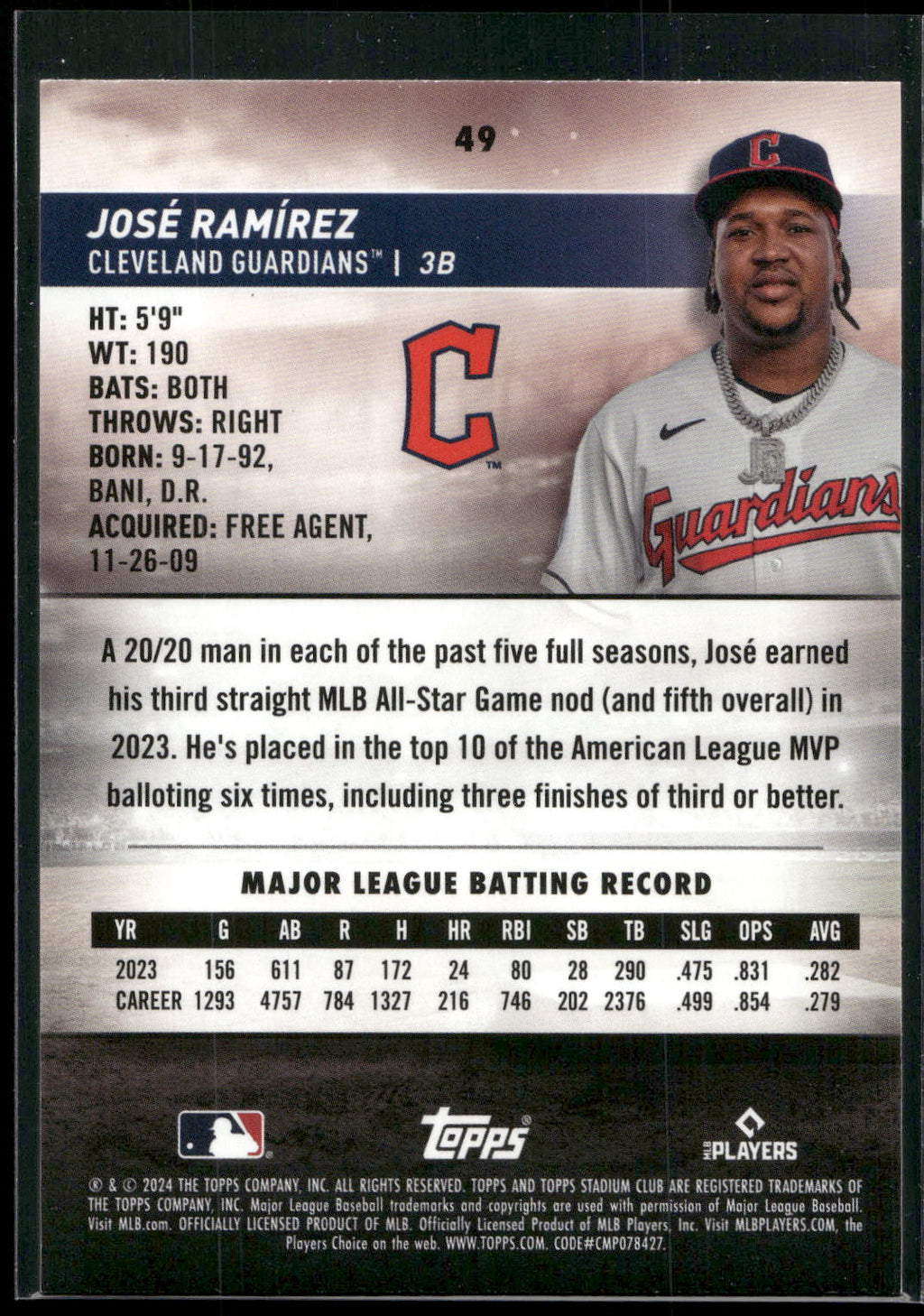 2024 Stadium Club #49 José Ramírez