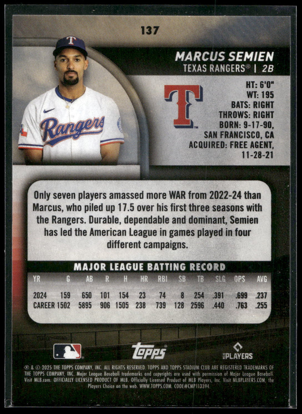2025 Stadium Club #137 Marcus Semien