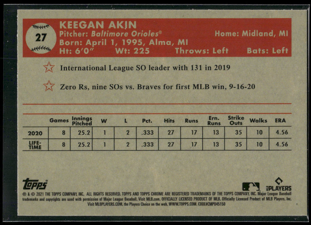 2021 Topps Chrome Platinum Anniversary #27 Keegan Akin
