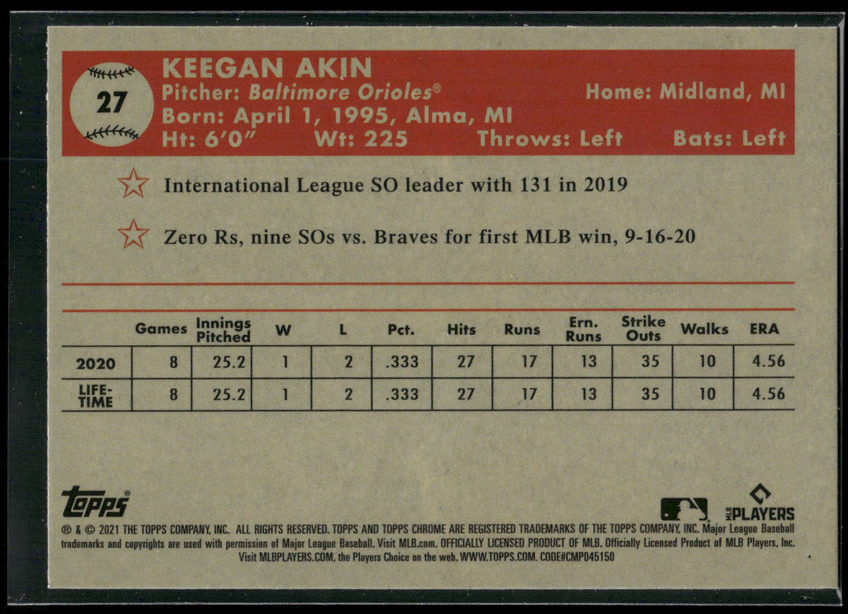 2021 Topps Chrome Platinum Anniversary #27 Keegan Akin