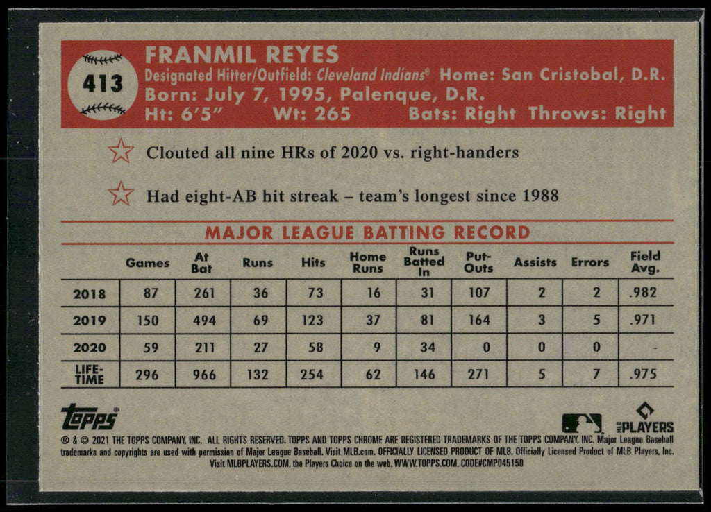 2021 Topps Chrome Platinum Anniversary #413 Franmil Reyes