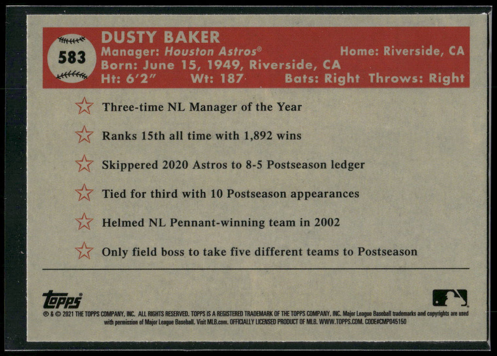 2021 Topps Chrome Platinum Anniversary #583 Dusty Baker