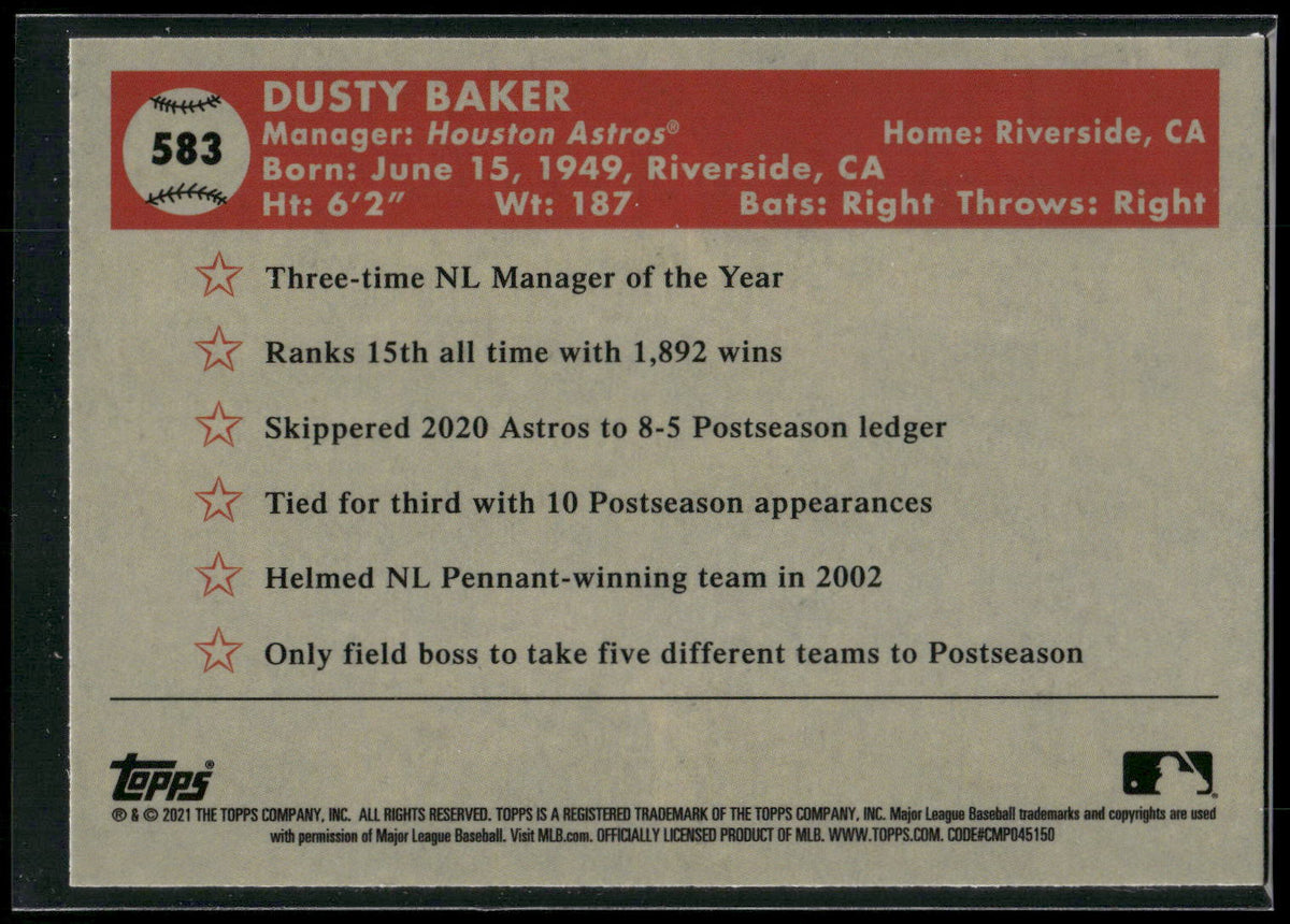 2021 Topps Chrome Platinum Anniversary #583 Dusty Baker