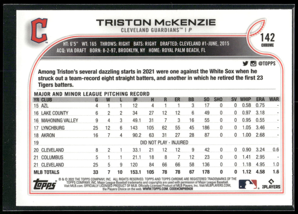 2022 Topps Chrome #142 Triston McKenzie