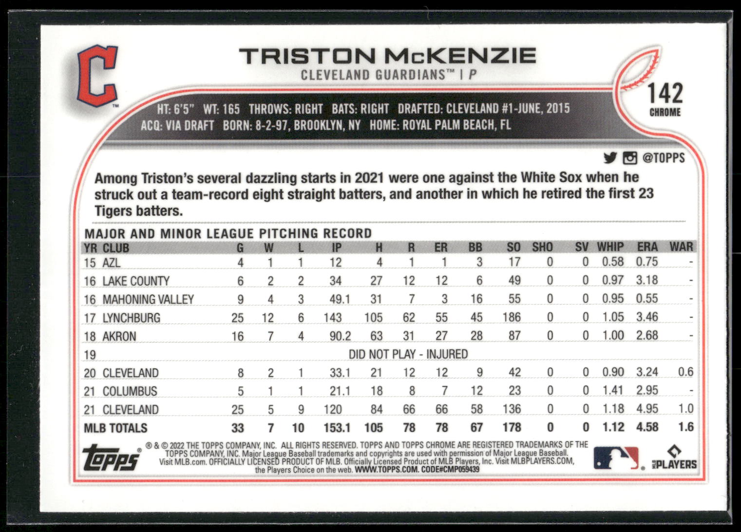 2022 Topps Chrome #142 Triston McKenzie
