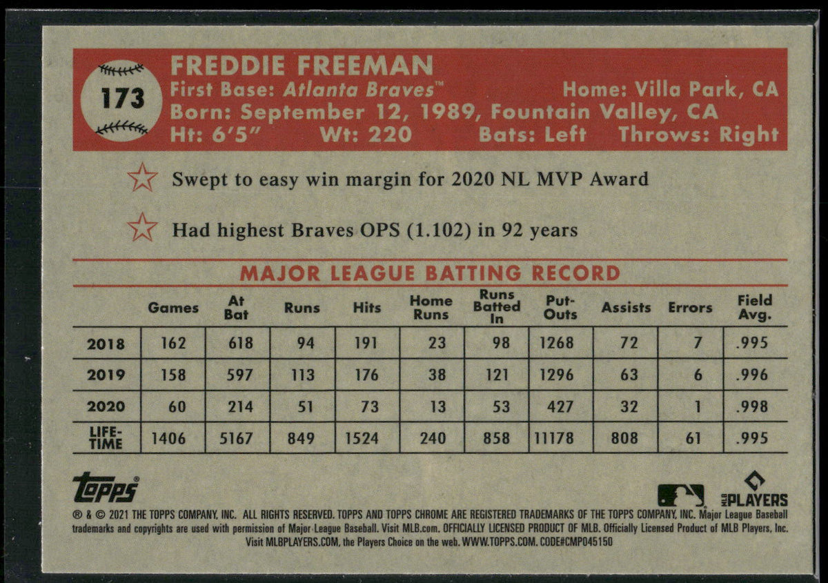 2021 Topps Chrome Platinum Anniversary #173 Freddie Freeman