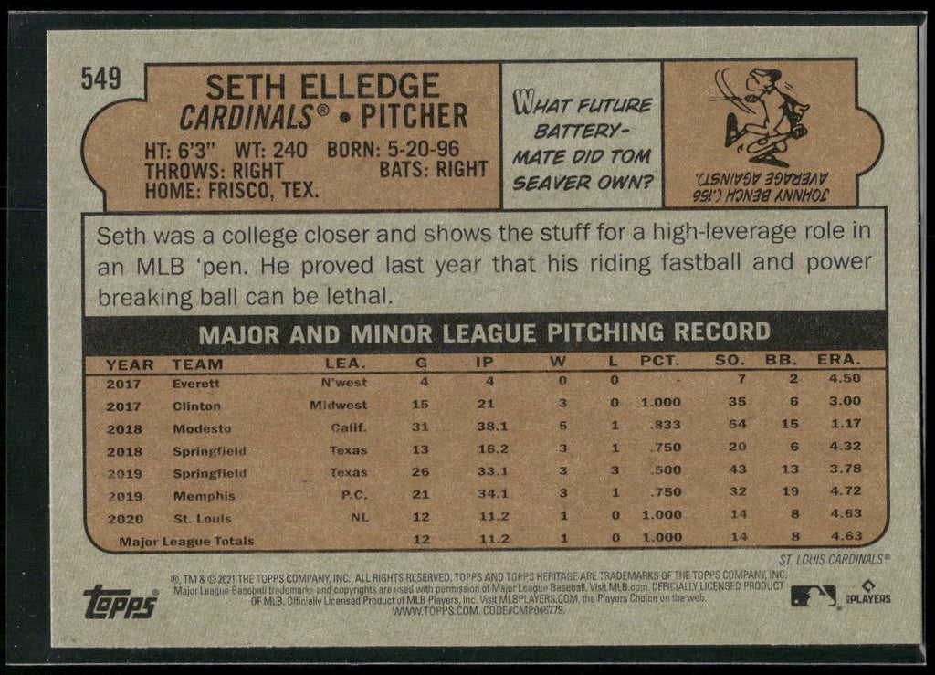 2021 Topps Heritage #549 Seth Elledge