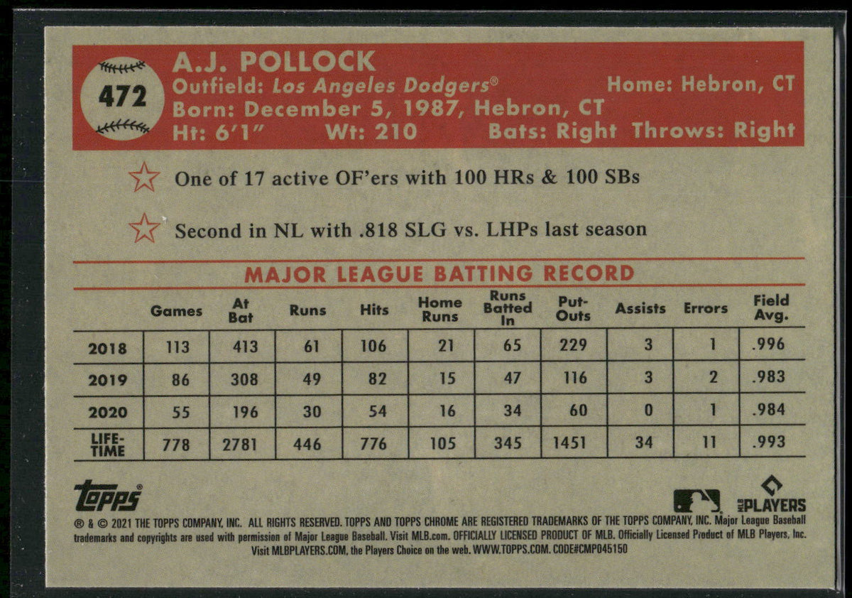 2021 Topps Chrome Platinum Anniversary #472 A.J. Pollock