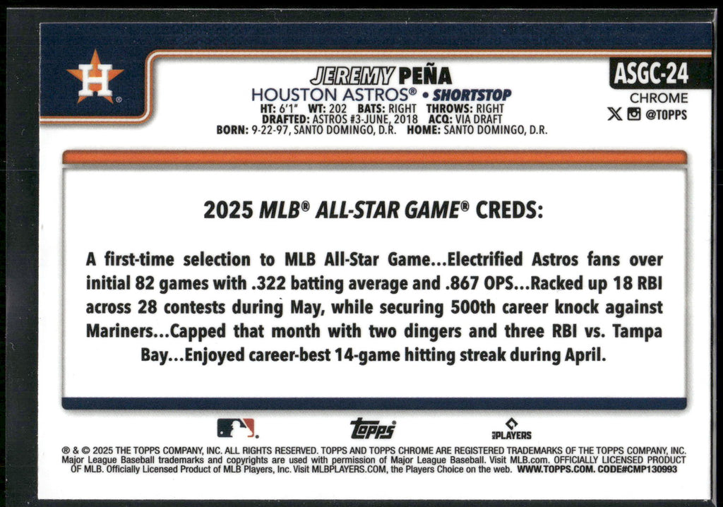 2025 Topps Chrome Update #ASGC-24 Jeremy Peña 2025 All-Star Game