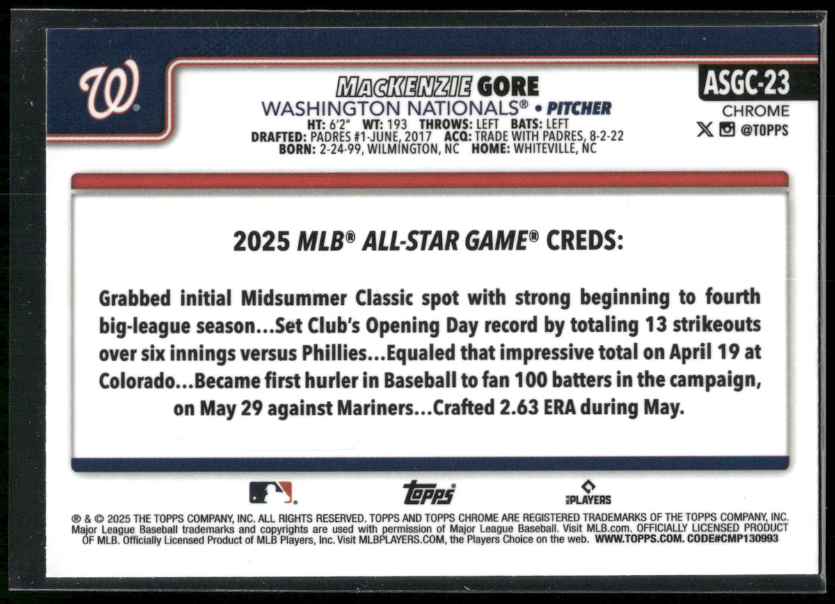 2025 Topps Chrome Update #ASGC-23 MacKenzie Gore 2025 All-Star Game