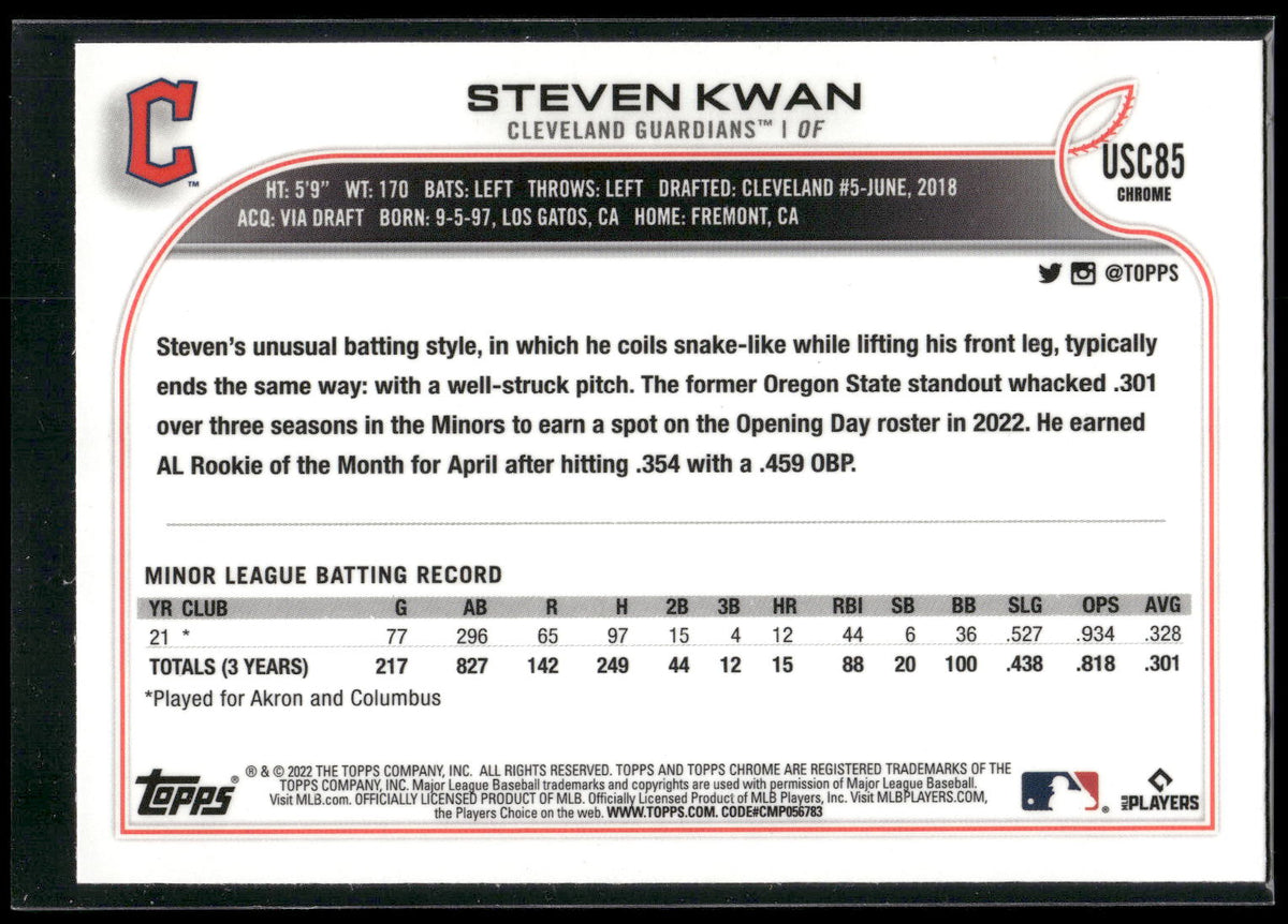 2022 Topps Chrome Update #USC85 Steven Kwan