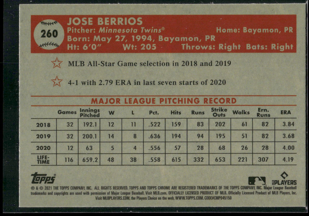 2021 Topps Chrome Platinum Anniversary #260 Jose Berrios
