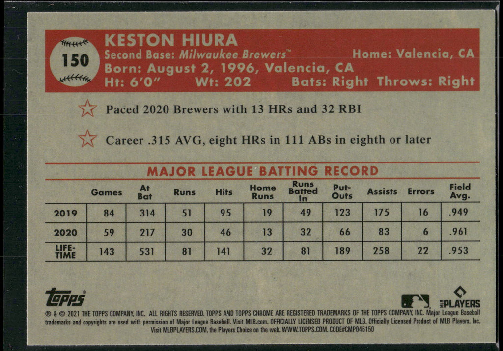 2021 Topps Chrome Platinum Anniversary #150 Keston Hiura Refractor