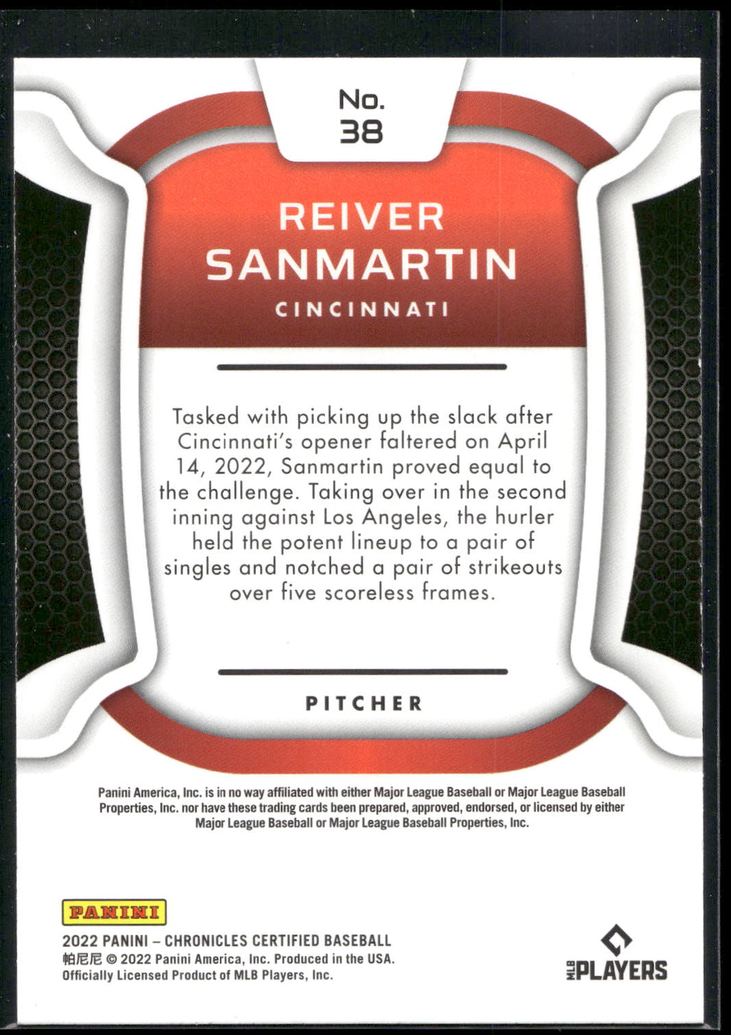 2022 Panini Chronicles #38 Reiver Sanmartin Certified